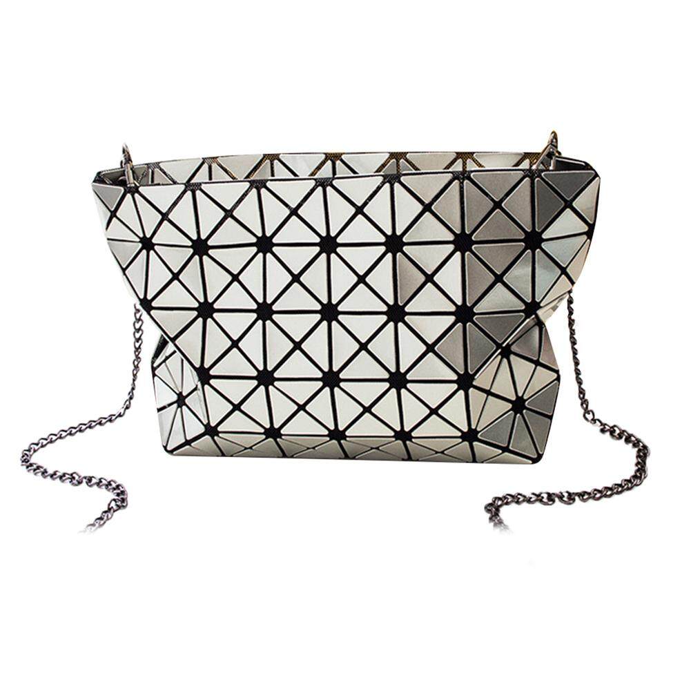 Fashionhead Luminous Women Geometric Grid Laser Shoulder Bag Lady Handbag Long Chain Pouch