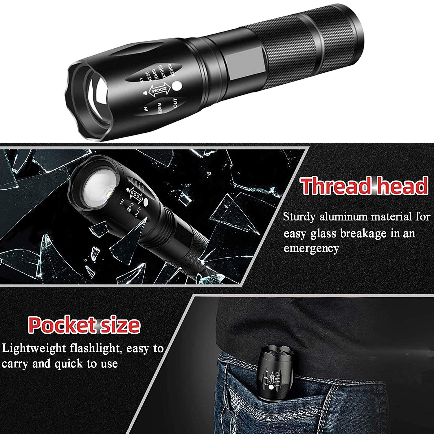 T6 đèn pin led có thể sạc lại với công suất lớn đèn pin đèn pin siêu sáng ánh sáng chiến thuật đèn flash không thấm nước đèn cảm ứng cầm tay nhẹ đèn pin led đèn pin mini đèn báo nguy có thể sạc lại đèn pin thu phóng được đèn câu cá