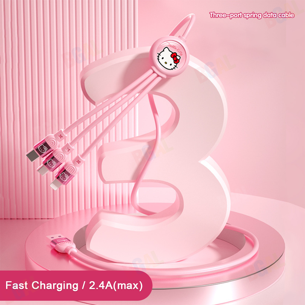 100% Authentic Sanrio Hello Kitty Accessories Melody 3 in 1 Charging Cable Cinnamoroll USB Cable Type C Lightning Cable Micro USB Cable Fast Charging for iOS and Android Smartphone Kuromi AQ1 SJ-726 AQ2