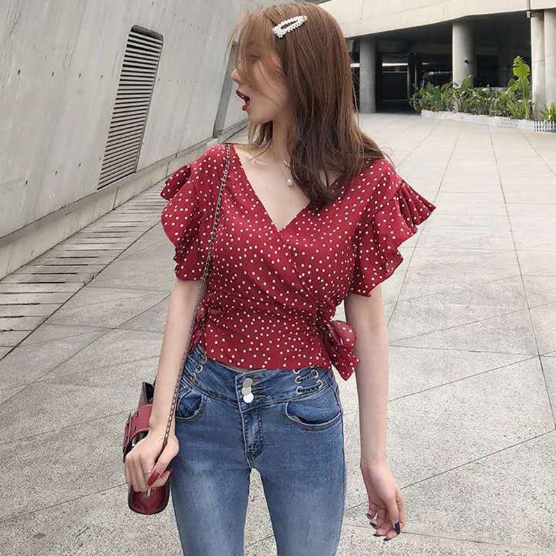 Short Sleeve Blouse V-Neck Shirt Tops 
