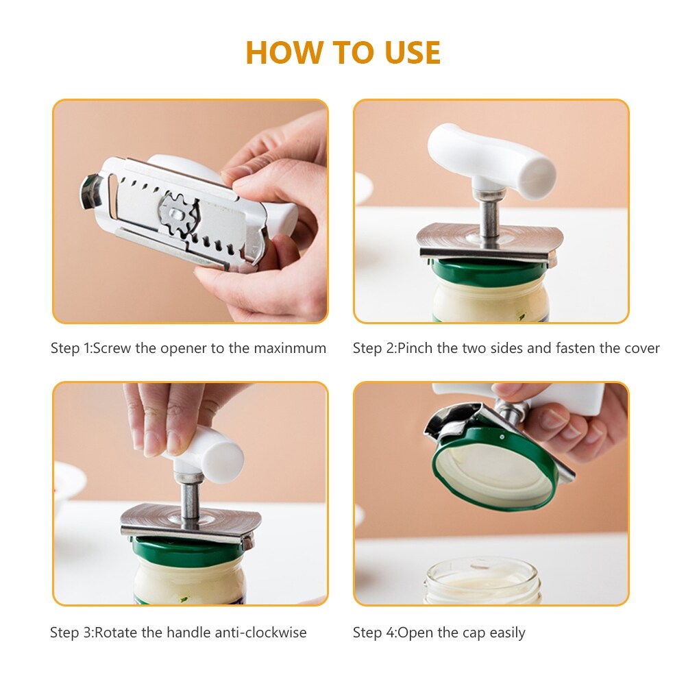 Adjustable Multi-function Bottle Cap Opener Stainless Lids Off Jar Labor-saving Screw Can for Gadget