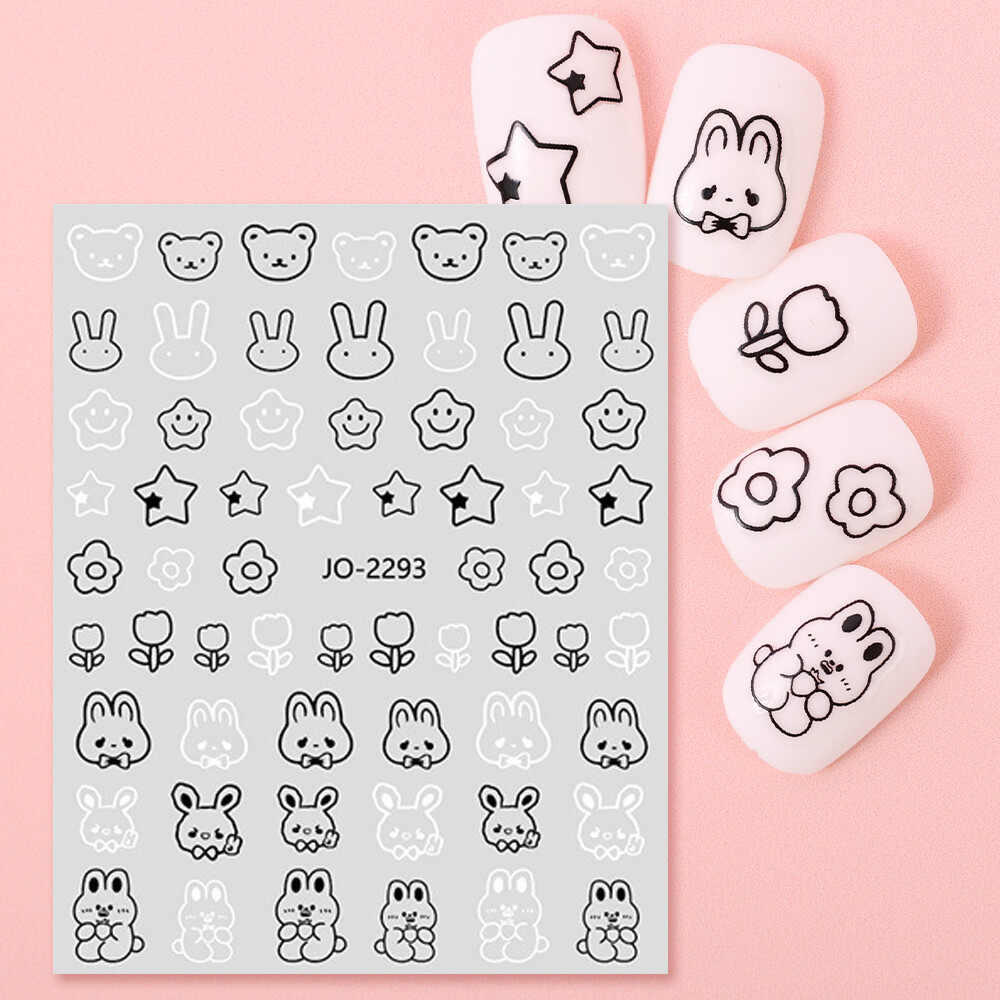 Cute Rabbit Sliders Nail Decals Set Spring Decor Stickers