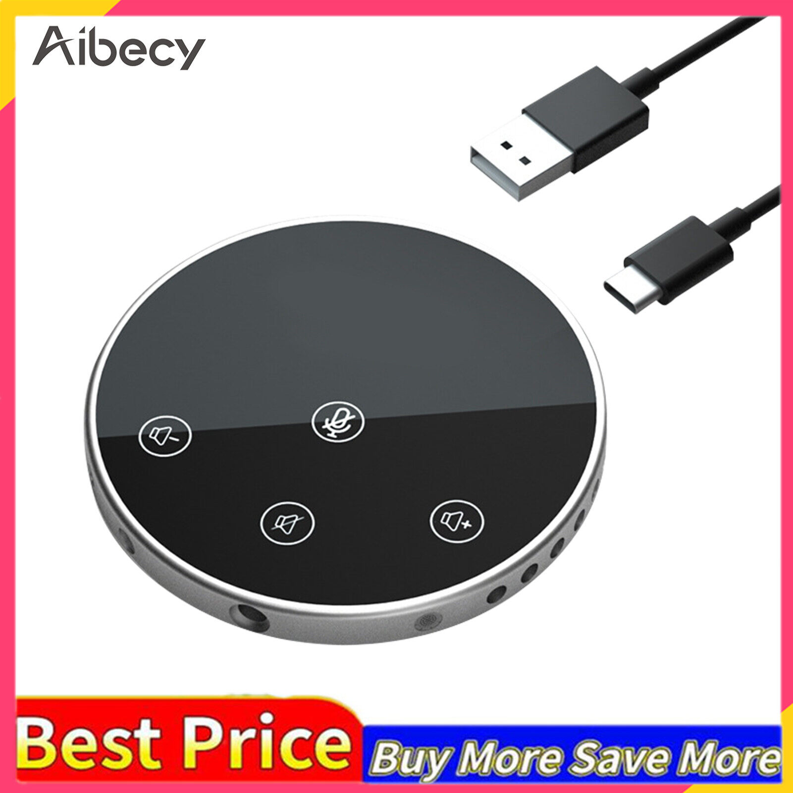 Aibecy Desktop USB Conference Speakerphone Microphone 360° Omnidirectional Condenser Plug & Play PC Computer Mic with Speaker Touch-Sensor Buttons Mute/Volume Function Compatible with Windows Mac for PC Laptop Video Conference Recording Chatting Gaming
