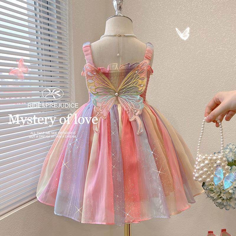 Little RD Girls Suspended Dress Summer 2023 New Childrens Winged Fashionable Little Girl Rainbow Princess Dress 23060304