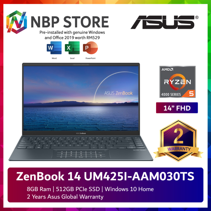 Asus ZenBook 14 UM425I-AAM030TS 14 FHD Laptop Pine Grey ( Ryzen 5 4500U, 8GB, 512GB SSD, ATI, W10, HS ) Malaysia