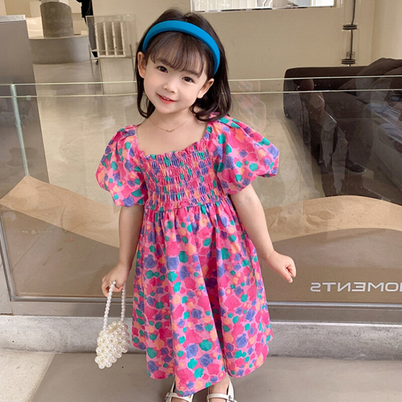 Korean Girl Pink Skirt Flower Lace-up Dress Princess Dress