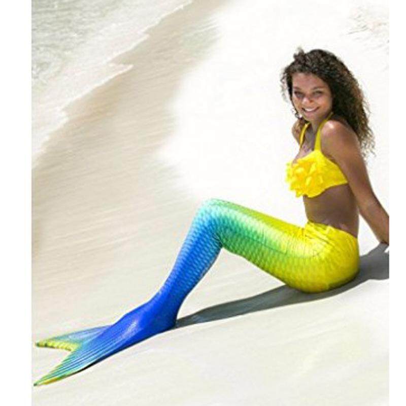 Kids Colorful Mermaid Princess Bikini Swimsuit Set 4pcs Girls Mermaid Tail Swimming Monofin