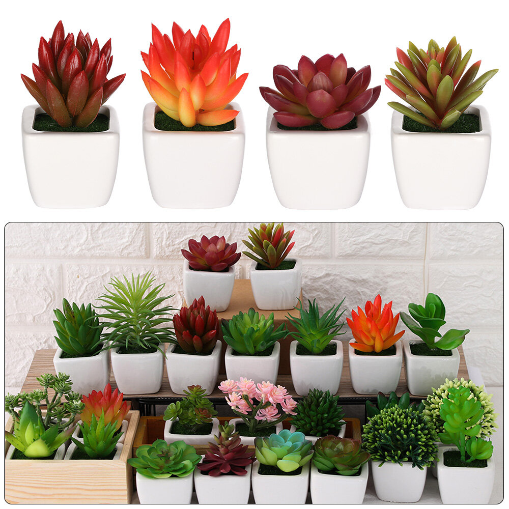1pcs Succulents Artificial Mini Plants Artificial Mini Plants Vivid Cactus Succulent Home Decoration Bonsai Plant with Vase for Office Table Indoor Plants