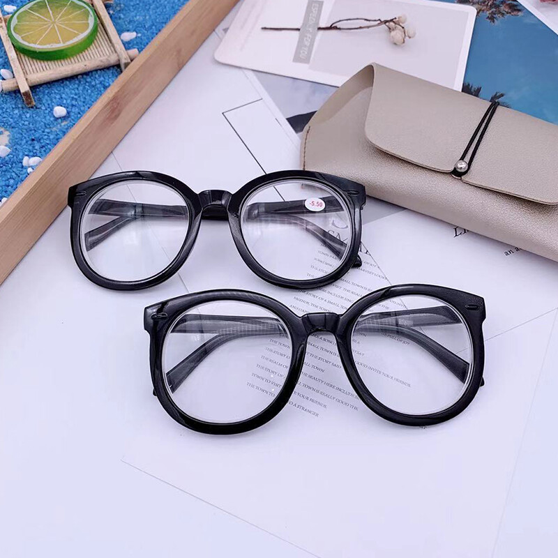 【ZNBY】The Same Black Frame Arrow Big Round Frame Plain Face Repair Glasses Frame