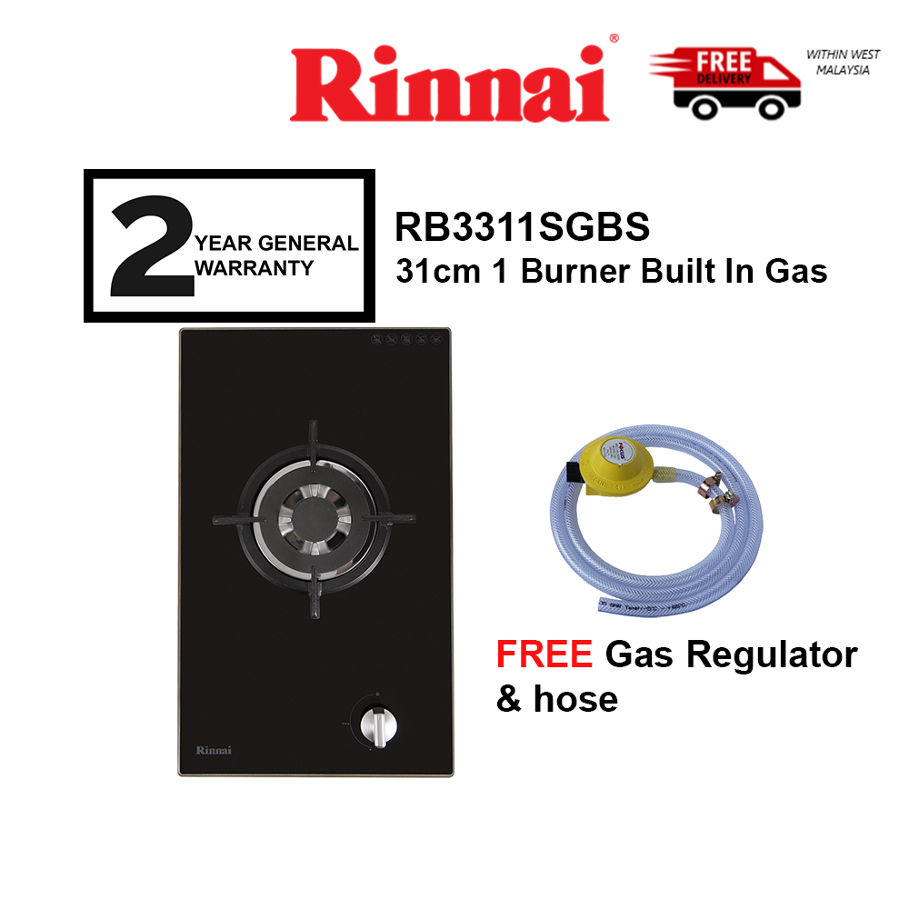 FREE SHIPPING } Rinnai Gas Hob RB-3311S-GBS / RB3311SGBS 31cm 1 Burner  Built In Gas Hob 3.5kW (FREE Gas Regulator u0026 Hose) | Lazada