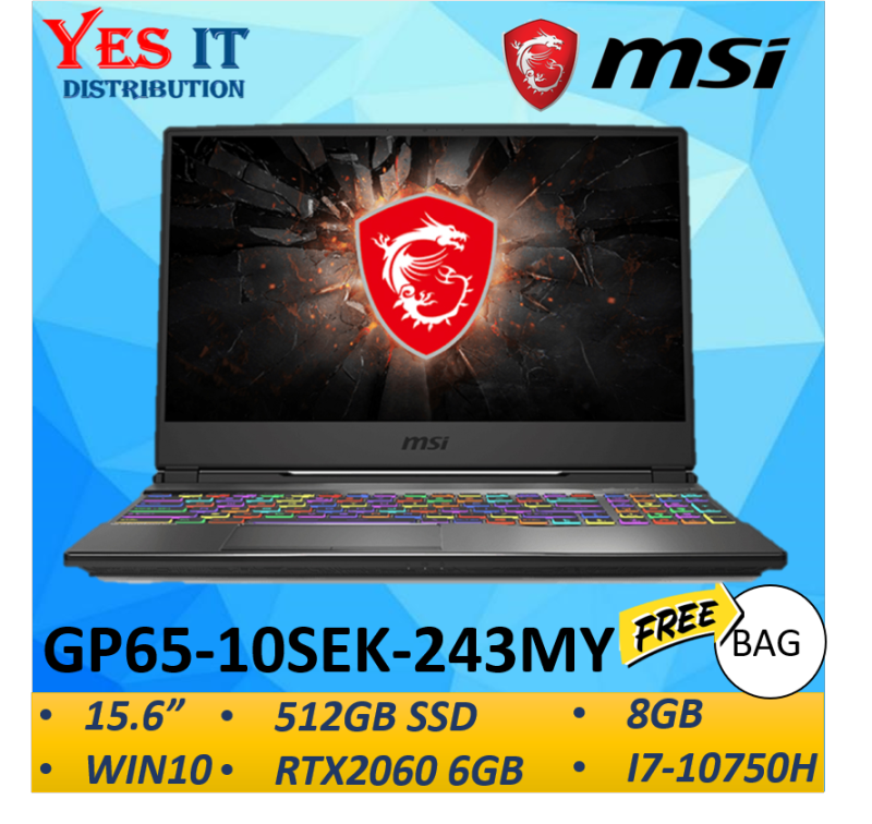 MSI Leopard GP65 10SEK-243MY 15.6 FHD 144Hz Gaming Laptop Notebook ( i7-10750H, 8GB, 512GB SSD, RTX2060 6GB, W10 )FREE BAG Malaysia