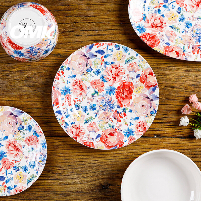 OMK Rose flower series Ceramic 10 inch Dinner Plates