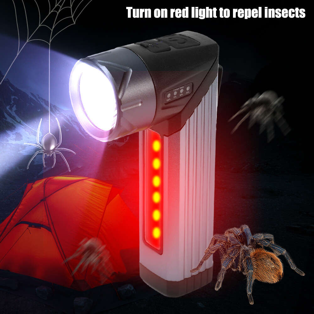 7 Lighting Modes LED Strong Light Flashlight Multi-functional 90-degree Folding Handheld Work Lamp Portable USB Charging COB Camping Hiking Latern