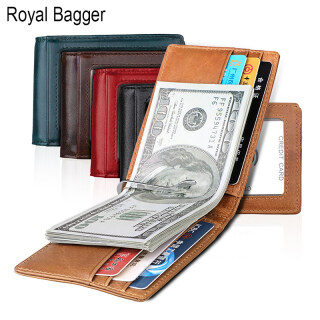 Hộp Đựng Thẻ Royal Bagger, Ví Mỏng Kẹp Tiền Cho Nam Nữ Ví Đựng Tiền Xu Thời Trang Bằng Da Ngựa Điên Phi Giới Tính RFID Bằng Da Bò Thật thumbnail
