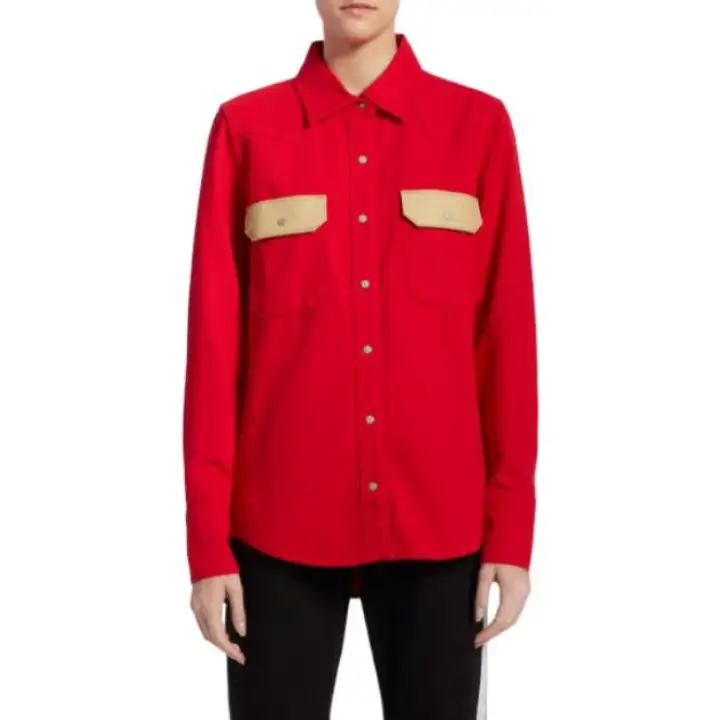 Calvin Klein Women Western Lean Denim Shirt With Contrastive Pockets