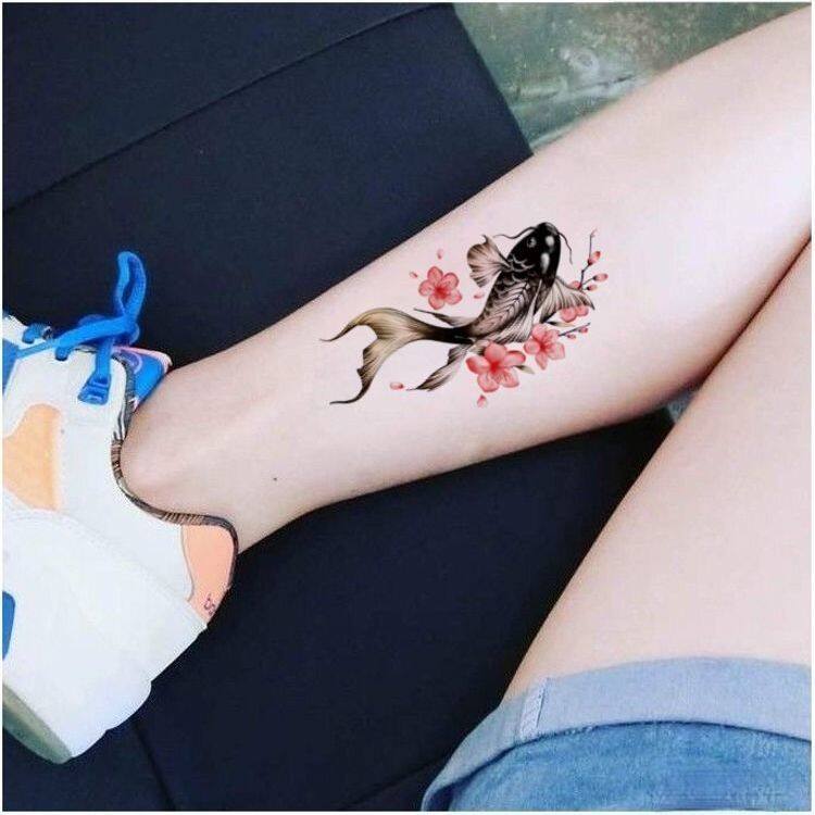 Mai hoa cá chép nửa cánh tay dán hình xăm không thấm nước đàn ông và phụ nữ kéo dài bắp tay cánh tay hoa cá dán hình xăm Hình xăm tạm thời