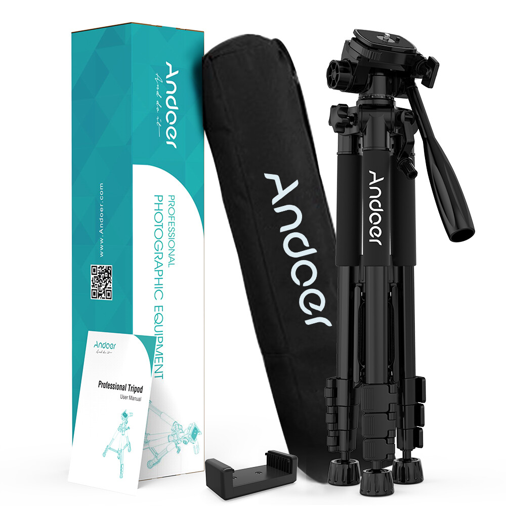 Andoer TTT-663N 57.5inch Travel Lightweight Camera Tripod for Photography Video Shooting Support DSLR SLR Camcorder with Carry Bag Phone Clamp Max.Load 3kg