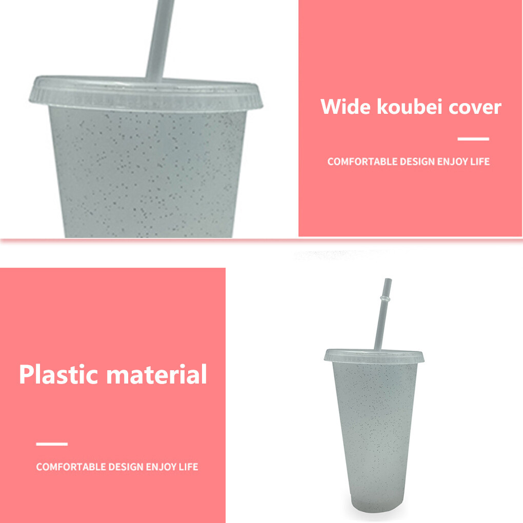 Drinking Cup with Lid & Straw PP Plastic Bottle for Reusable Bottle for Cold Drink Coffee Juice Smoothie