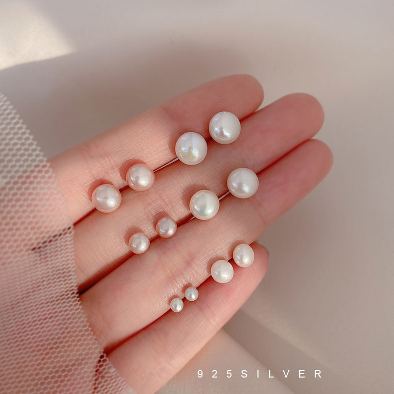 925 Sterling Silver Natural Freshwater Pearl Earrings for Women, Flat Round Simple and Elegant Ear Studs