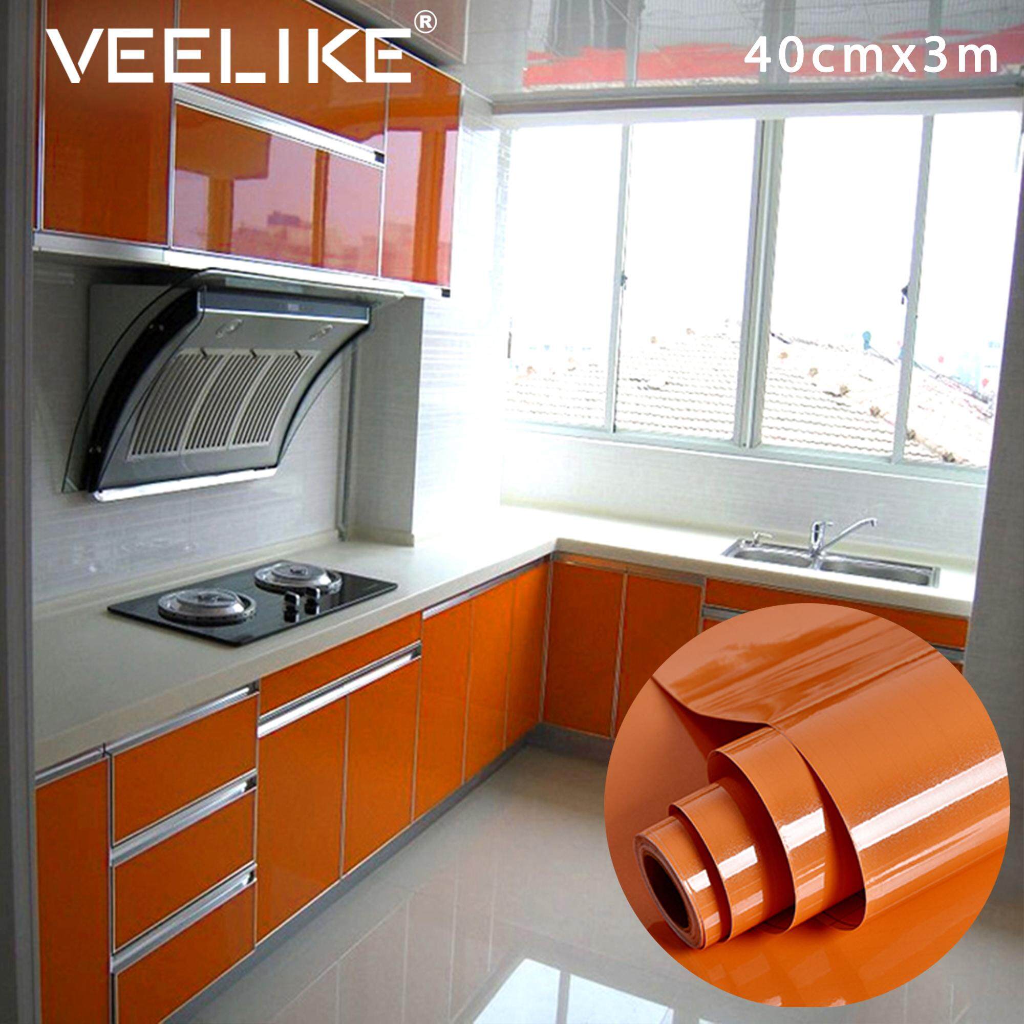Veelike Glossy Kitchen Cabinet Wallpaper Self Adhesive Wall Stickers Waterproof Oil-proof Contact Paper for Kitchen Countertops Peel and Stick Vinyl Removable 40cm×3m