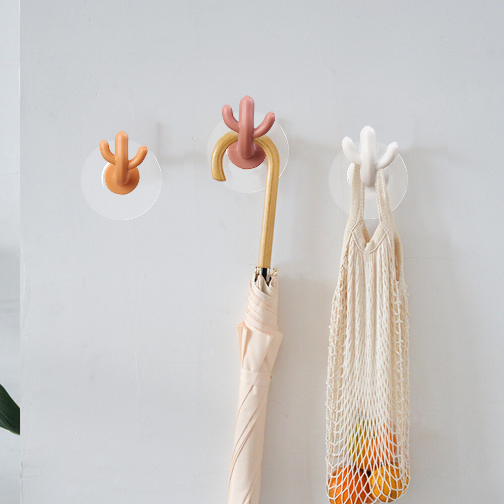 1/5pcs Creative Cactus Shape Wall Mounted Hook Portable Self Adhesive Towel Hanger Bathroom Kitchen Organizer Hook