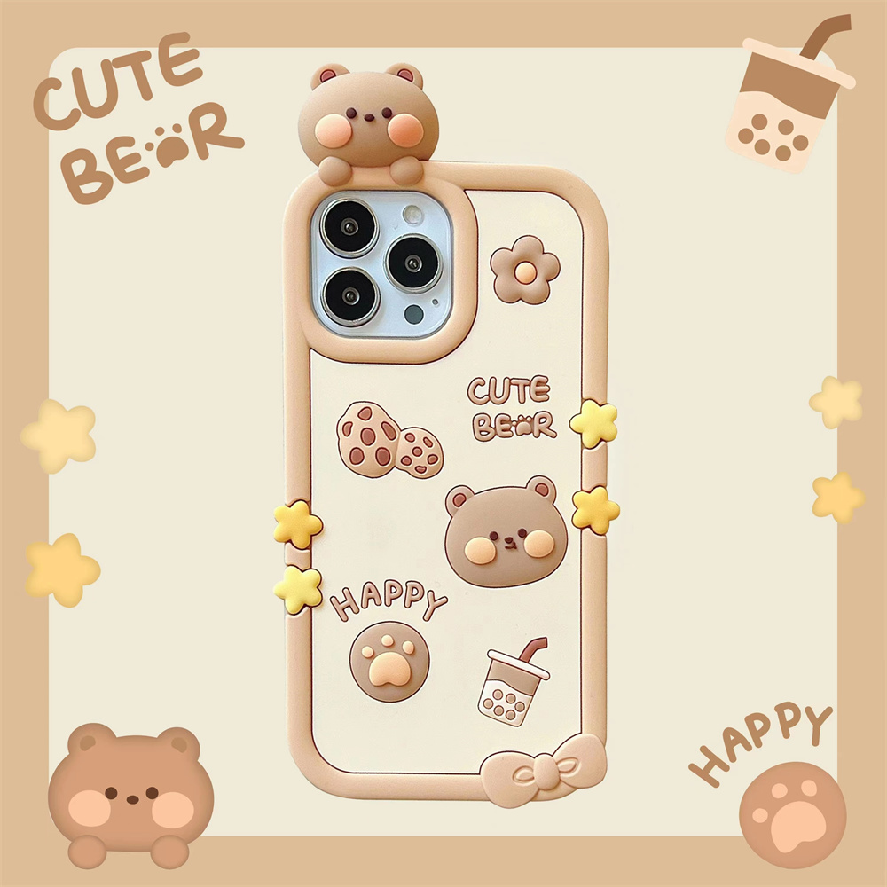 Cute cartoon 3d paddy bear bunny couple phone case for iphone 11 12 13 14 pro max xr xs max fashion casing cover
