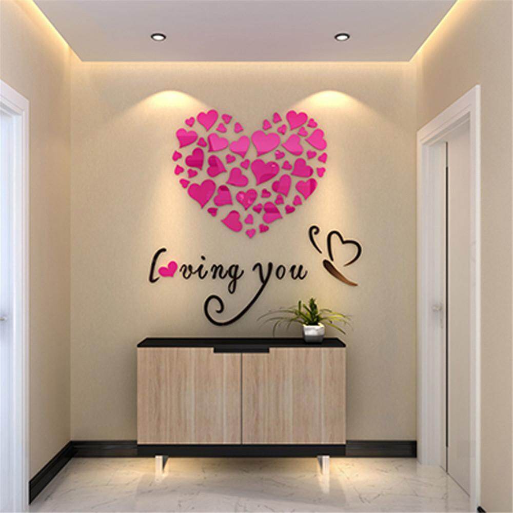 3D Love Heart Mirror Wall Stickers - Self Adhesive Peel & Stick Decor For Bedroom & Living Room