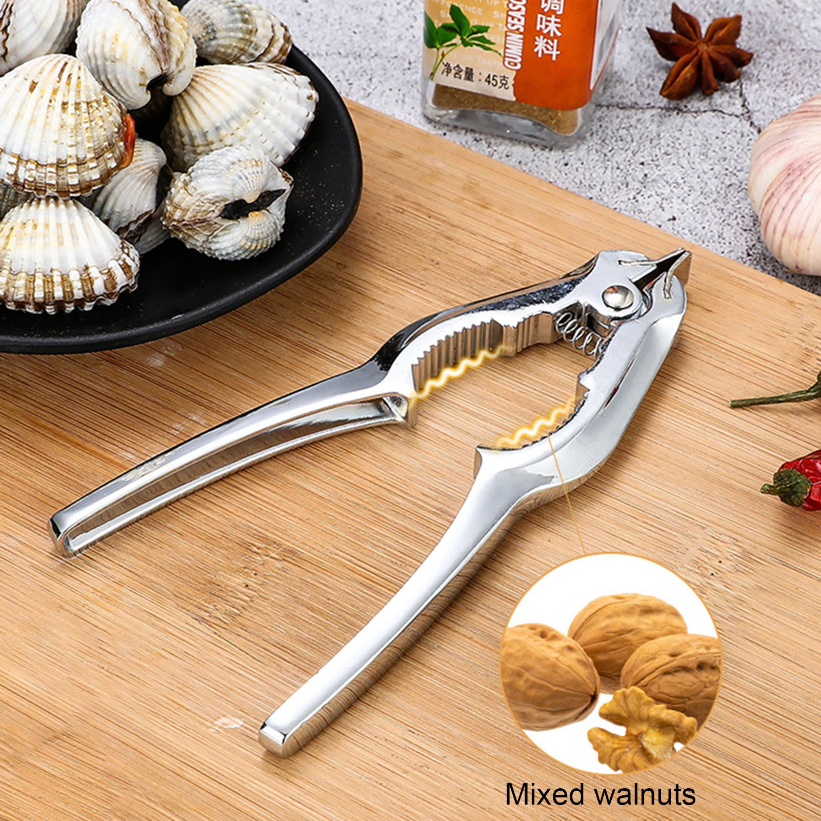 Sanwood® Crab Cracker Labor Saving Automatic Rebound Spring Design Mirror Polished Non-slip Multi-functional Zinc Alloy Lever Handle Seafood Clamp Restaurant Supplies Crab Cracker Automatic