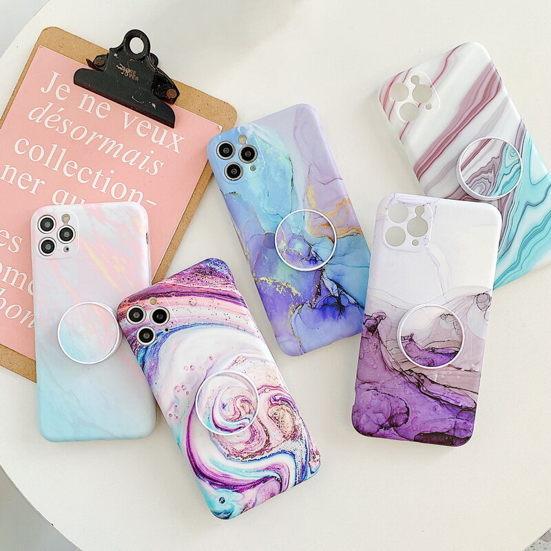 CrashStar Realistic Marble Pattern Matte Soft Phone Case For iPhone 15 14 Pro Max Plus 13 12 11 Pro Max Mini XS Max XR X 8 7 Plus + SE 2020 Soft IMD Phone Casing With Ring Stand Hold Fashion HP Cover Shell