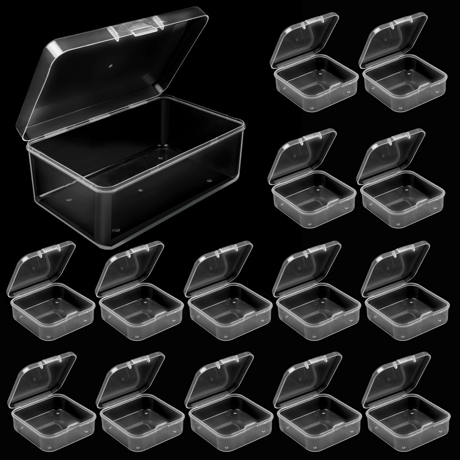 YKS 15 Pieces Plastic Storage Cases Mini Clear Plastic Storage Mixed Rectangular