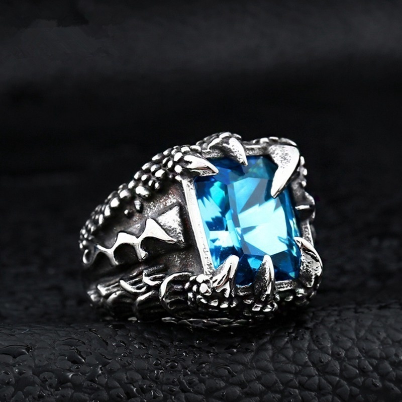 Vintage Gothic Men Dragon Claw Ruby Ring Hip Hop Jewelry