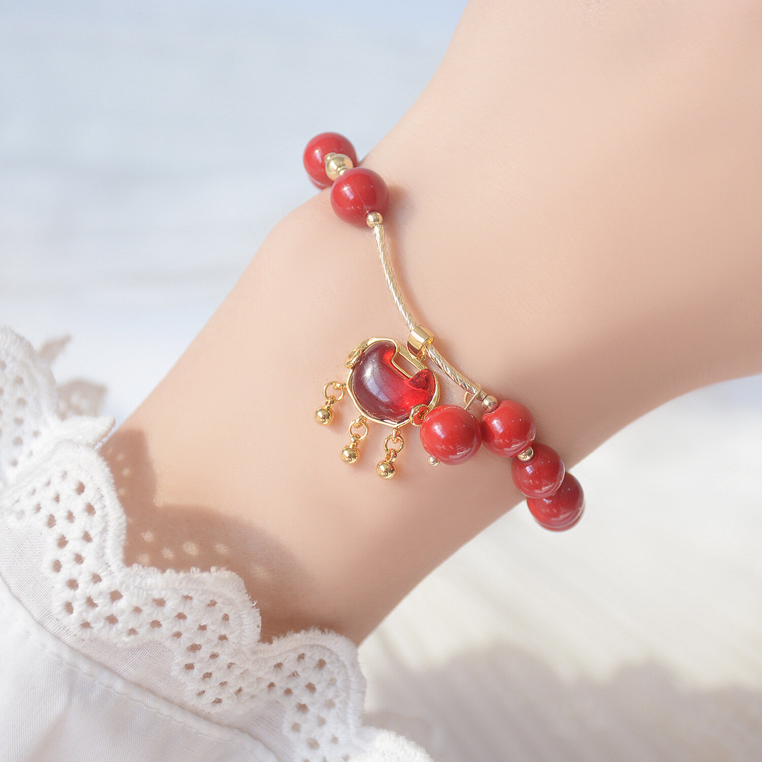 Yuki's Unisex Good Luck Bracelet Bull Lucky Cat Ingot Long Life Lock Pendant Bracelet Year of Fate Red String Bracelet Chinese Lucky Jewelry Gift For Women Men