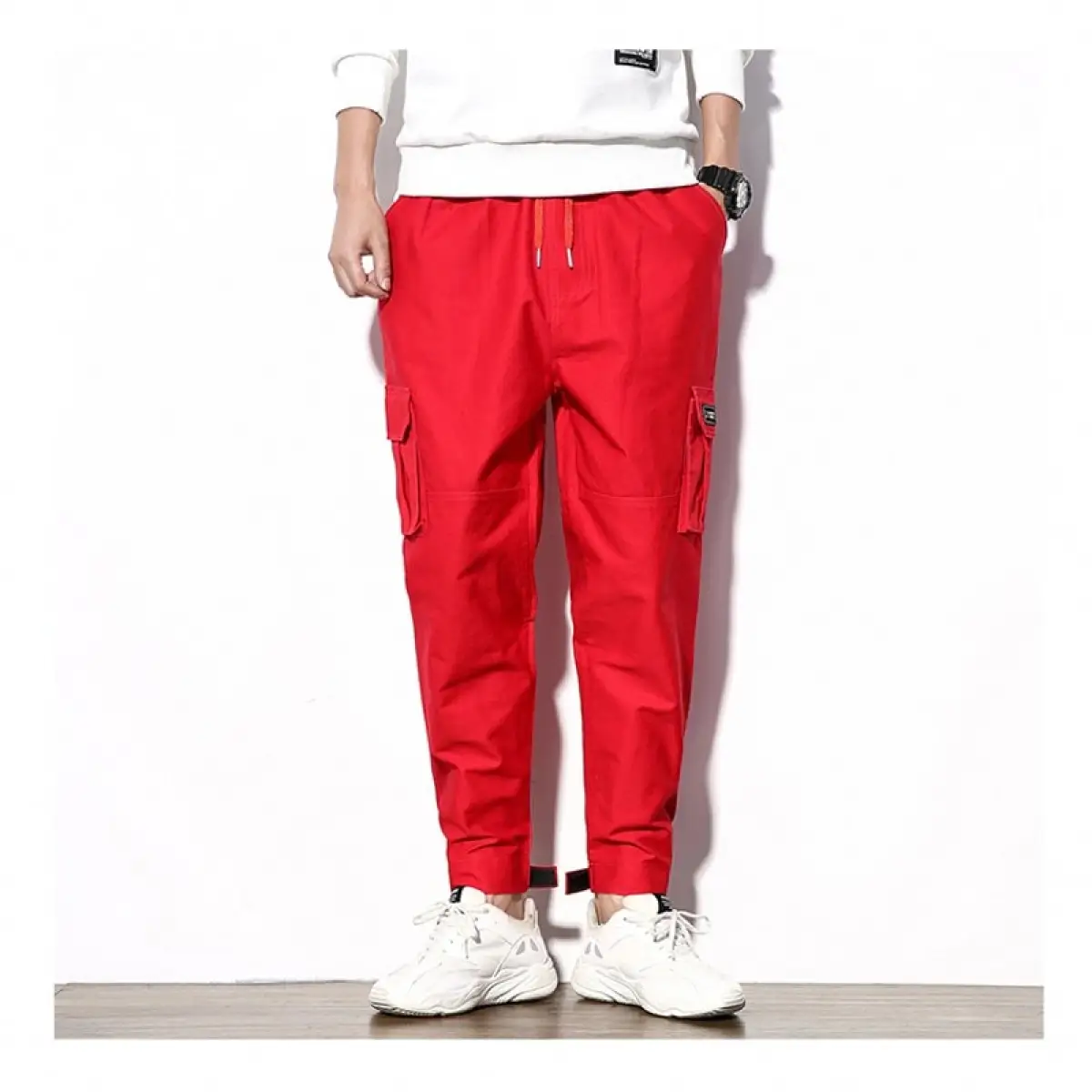 red and black cargo pants