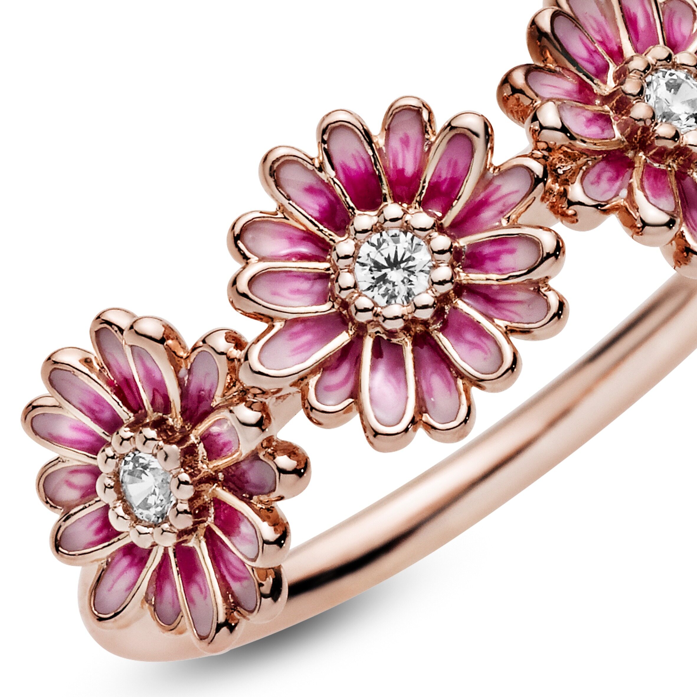 2021 Original Pandoras Pink Daisy Flower Trio Ring