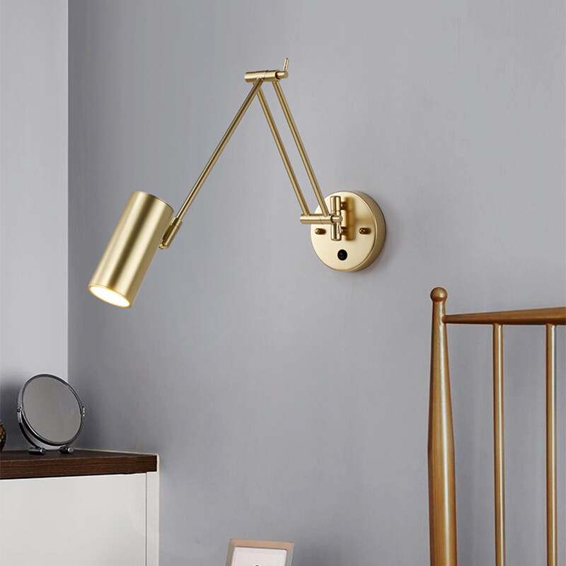 Adjustable LED wall lamp E27 wall light with switch golden and black sconces indoor lighting home decor wall decor for living room bedroom bedside kitchen dining room light fixture