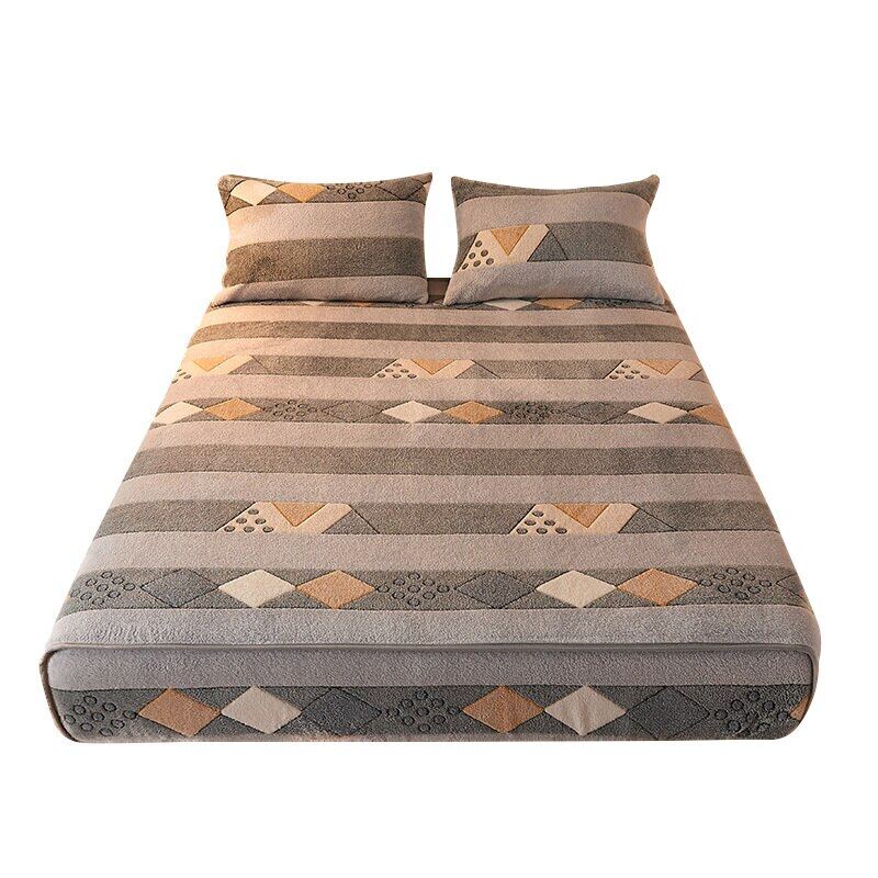 Super Soft Fleece BedSheet Warm Winter Fitted Bed Sheet Queen Size Flannel Mattress Protector Cover Bedding Elastic Bedspreads