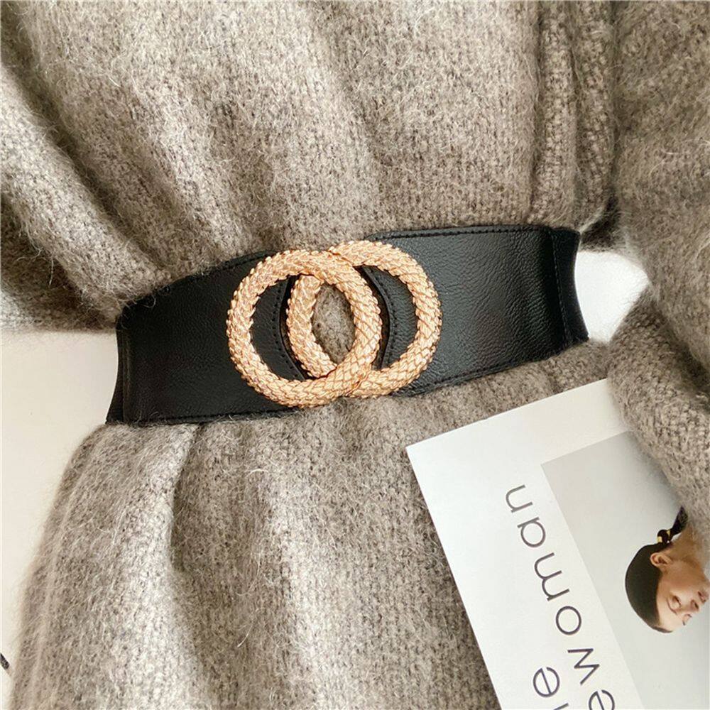 Lilyandgirl thắt lưng bản to khóa tròn bằng kim loại cho nữ giảm béo đơn giản thoải mái thắt lưng bản to bằng da pu dây thắt lưng co giãn trang trí váy
