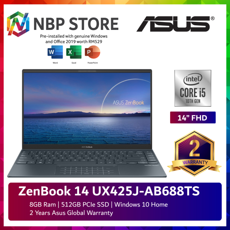 Asus ZenBook 14 UX425J-AB688TS 14 FHD Laptop Pine Grey ( i5-1035G1 8GB 512GB SSD Intel W10 HS ) Malaysia