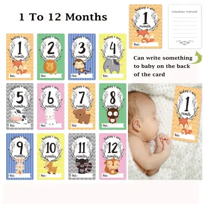 12 Sheet Baby Monthly Milestone Cards Record 1-12 Months Growth