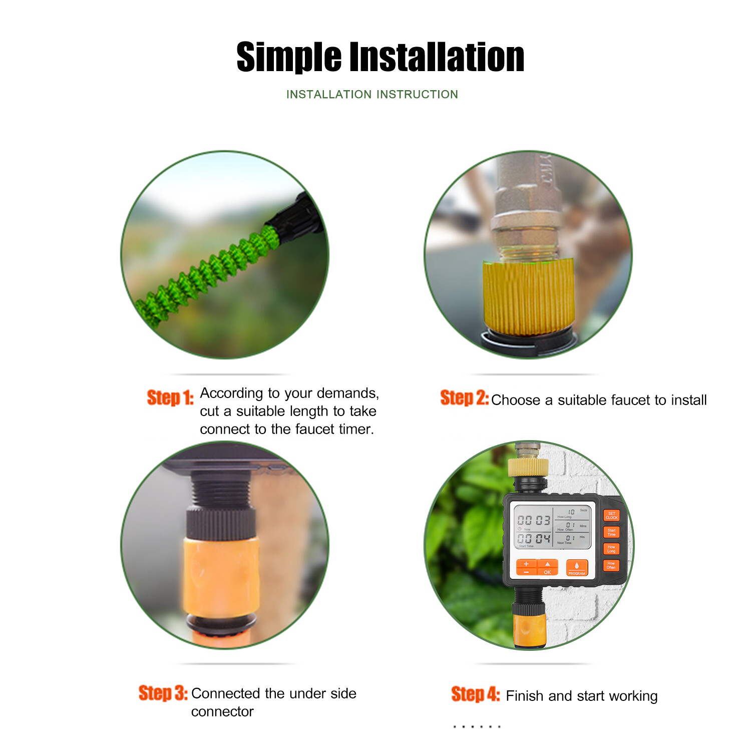 Digital Water Timer Programmable Outdoor Single Outlet Automatic On Off Water Faucet Hose Timer Irrigation System Controller with Manual Mode 3in Large Screen