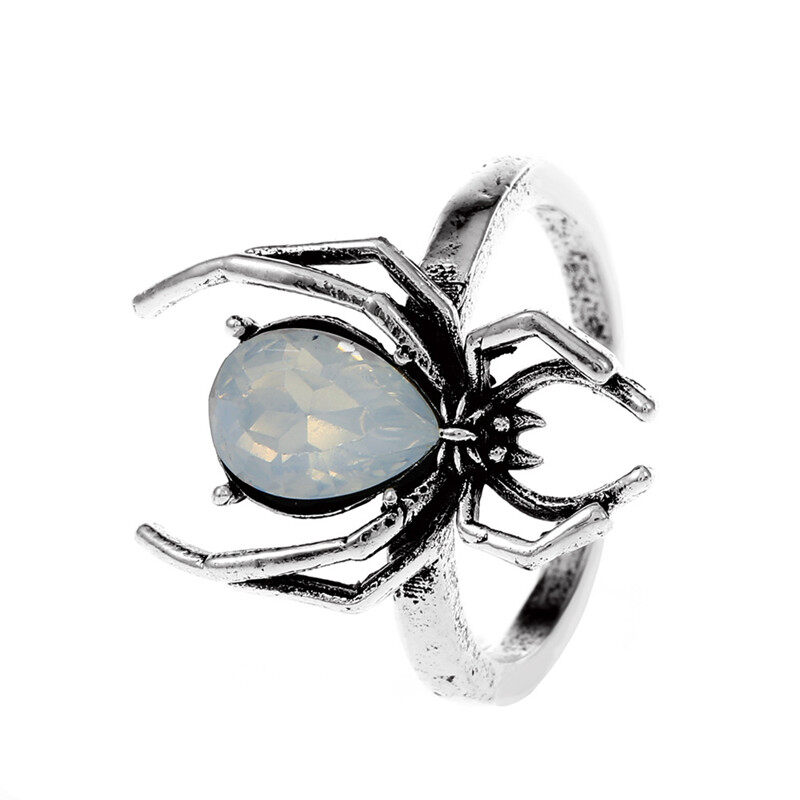 Vintage Spider Ring For Women Silver Plated Open Rings Artificial Gemstone Korea Trendy Hollow Finger Rings Couple Jewelry Gift