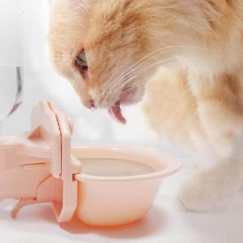 Pet Cage Hanging Type Automatic Drinking Bowl Drinking Feeding Water Cat Feeder with Refill Bottle Kitten Slow Eat 1pcs Pink/Green/White