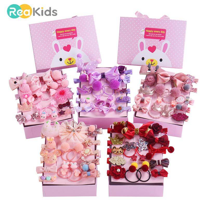 Bộ Mũ Nón Reakids 18 Chiếc Cho Trẻ Em Nơ Bé Vương Miện Kẹp Tóc Cô Gái Barrette Buộc Tóc Co Giãn Phụ Kiện Tóc Cho Bé Gái Với Hộp/Hộp Quà Tặng/Túi Tự Do Vận Chuyển