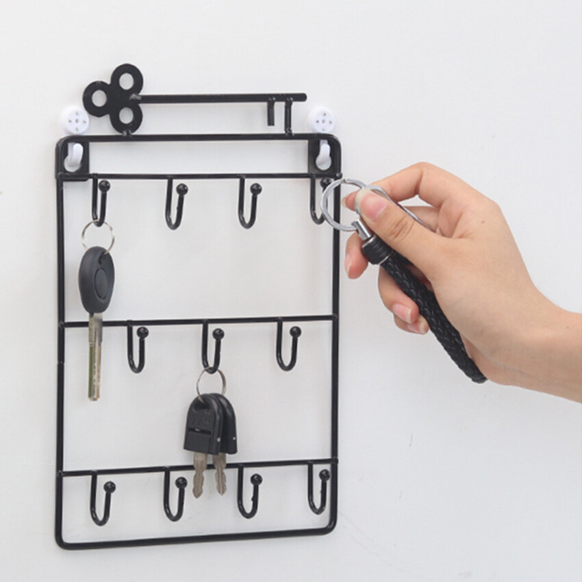 Modern Style Iron Wall Mounted 11 Hangers Hooks Key Holder Coat Hat Storage Rack Practical Cloth / Keys Hooks