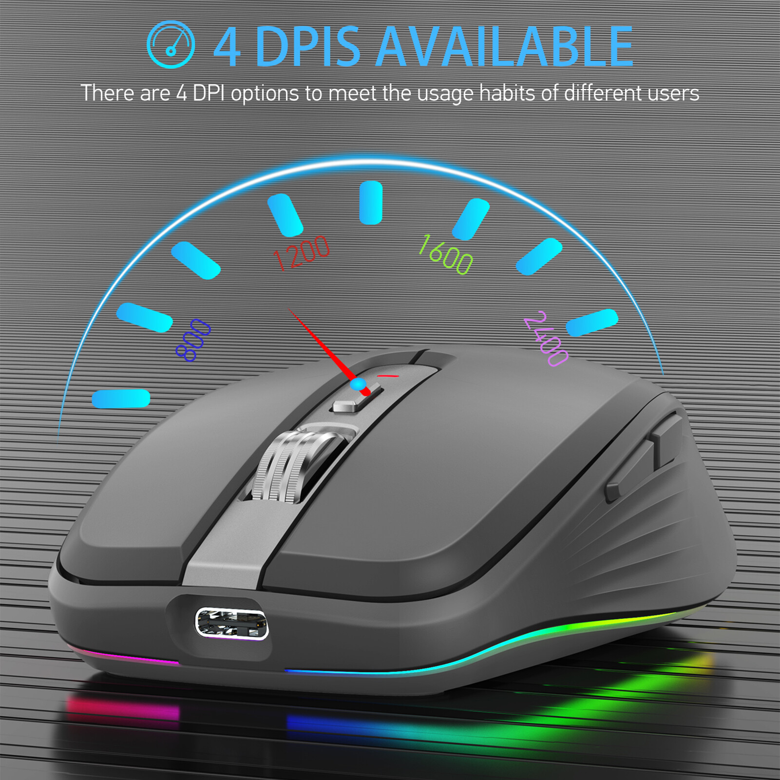 FMOUSE 2.4G+BT5.1 Dual-mode Wireless Mouse Computer Gaming Mice Ergonomic Design 4-gear Adjustable DPI Built-in Rechargeable Battery for Laptop