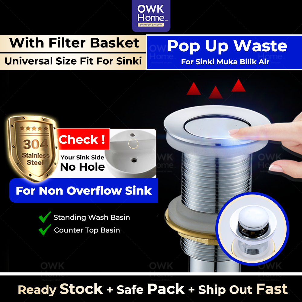 Bathroom Basin Waste 304 Stainless Steel Pop Up Sink Basin Waste