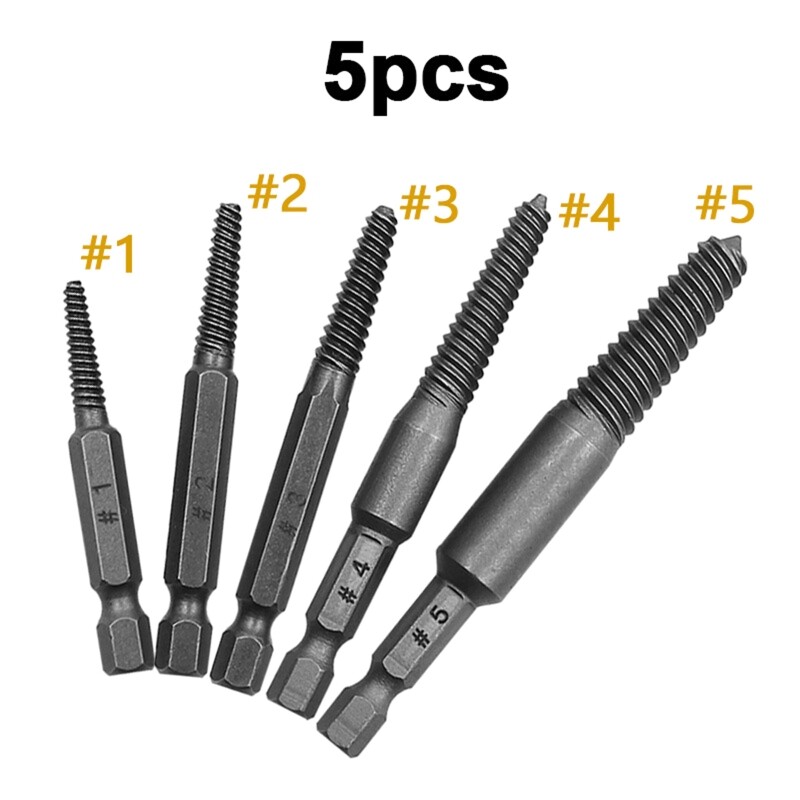 5 Pieces Hex Shank Broken Screwdriver Extractor Set Portable Spiral Flute Bolt Extractor Set for Removing Stripped Screw