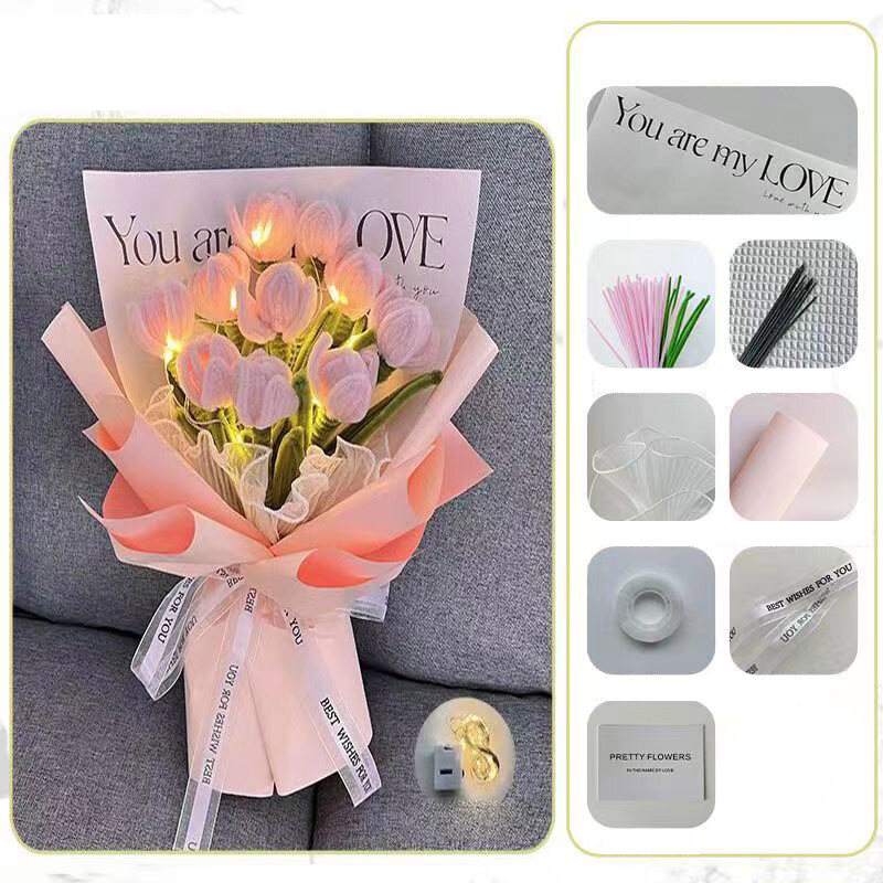 Tulip twist stick bouquet night light diy material package creative handmade romantic gift for girlfriends.