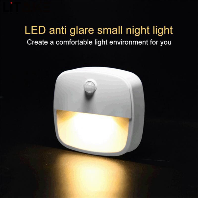Led Smart Night Light Wall Lamp Energy Saving Pir Motion Sensor Kitchen Cabinet Light Bedroom Bedside Lamp