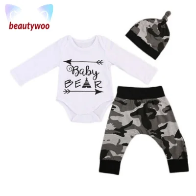 [Amazingly] 3pcs suit baby Boys clothing sets Newborn Kids Baby Boys Clothes Romper Tops Camouflage Pants Hat Outfits Set